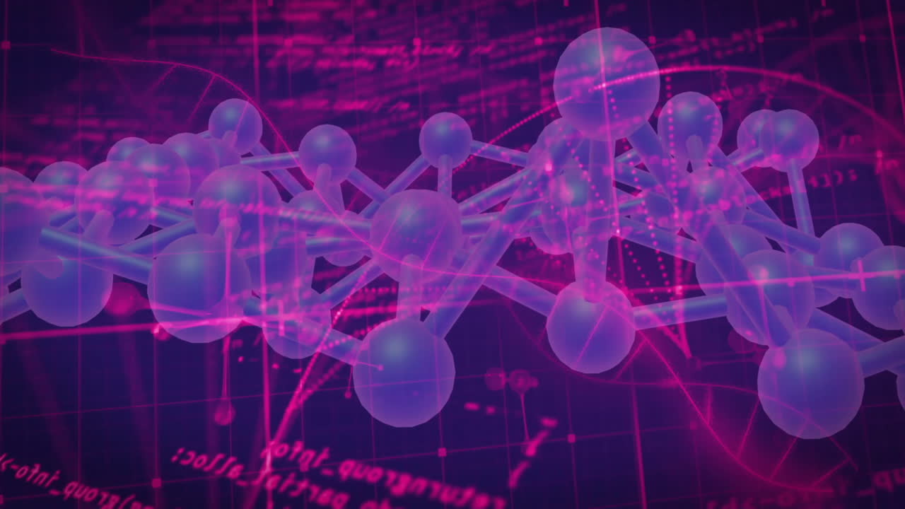 animación del procesamiento de datos científicos sobre cadenas de adn en un fondo oscuro