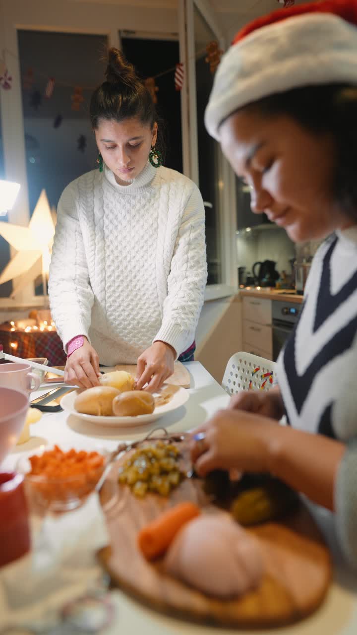 People Preparing Food for a Christmas Dinner