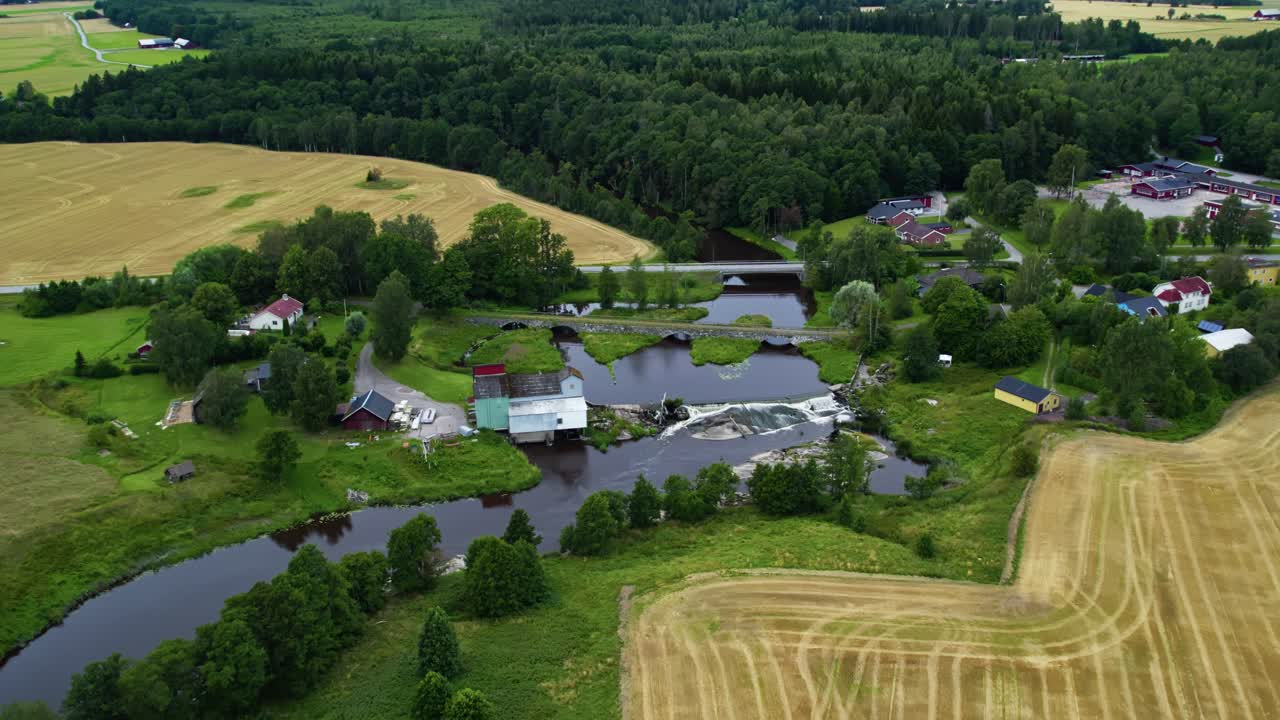Asebro Village by Dalbergsan River, Mellerud, Dalsland, Drone View
