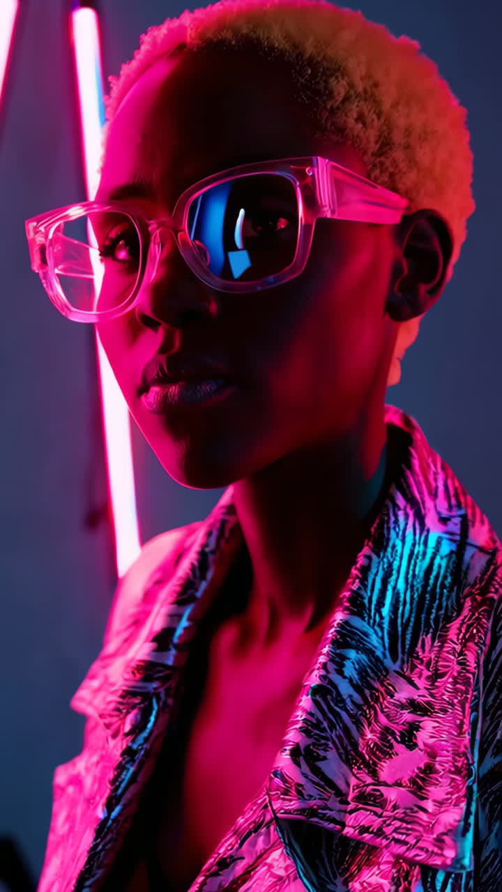 Neon-Lit Portrait with Futuristic Glasses