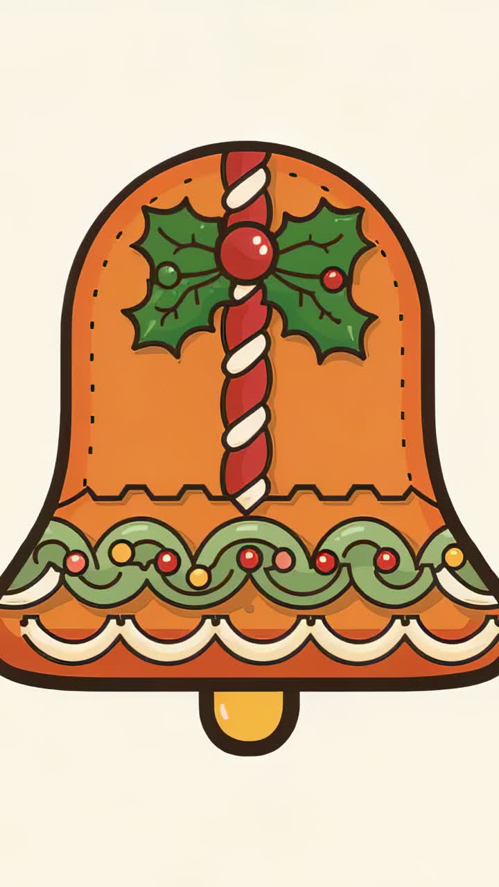 Vertical video: Frames starting bell shifting right, tilting clockwise on cream for holiday card