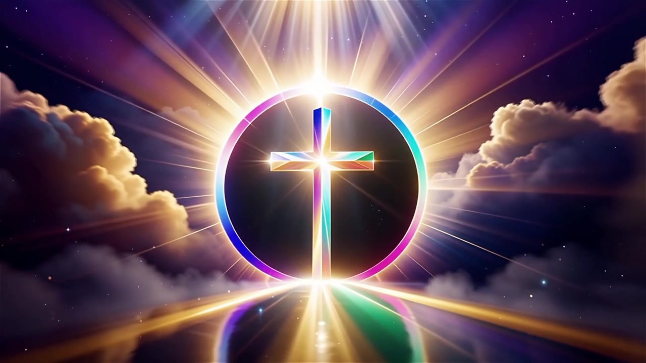 Croce Cristiana Luce Celestiale Sfondo per il Culto.