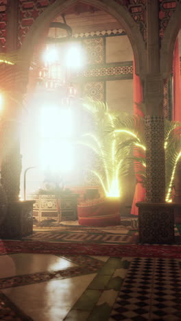 moroccan interior design with glowing lanterns and palm trees