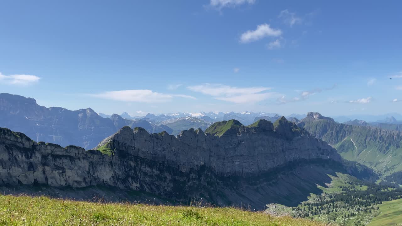 Excursion at Rautispitz Schwyzer Alps Switzerland pan shot