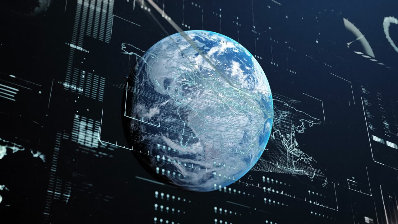 Animation of data processing and diagrams over globe