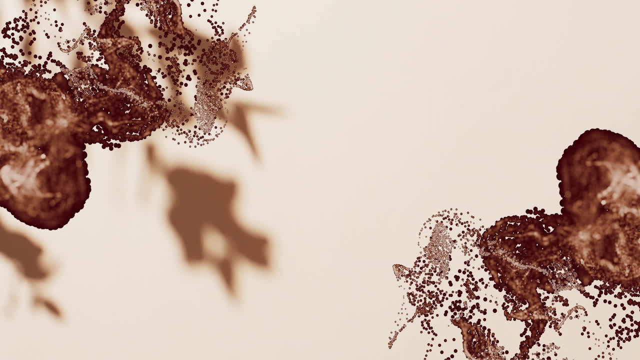 Animation of silhouettes of branch with leaves and spots over beige background