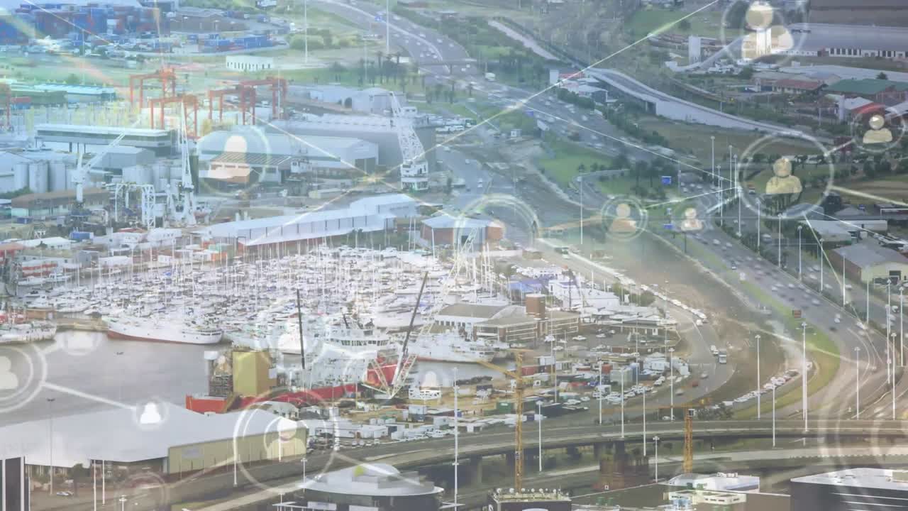 도시 풍경에 대한 연결 네트워크의 애니메이션