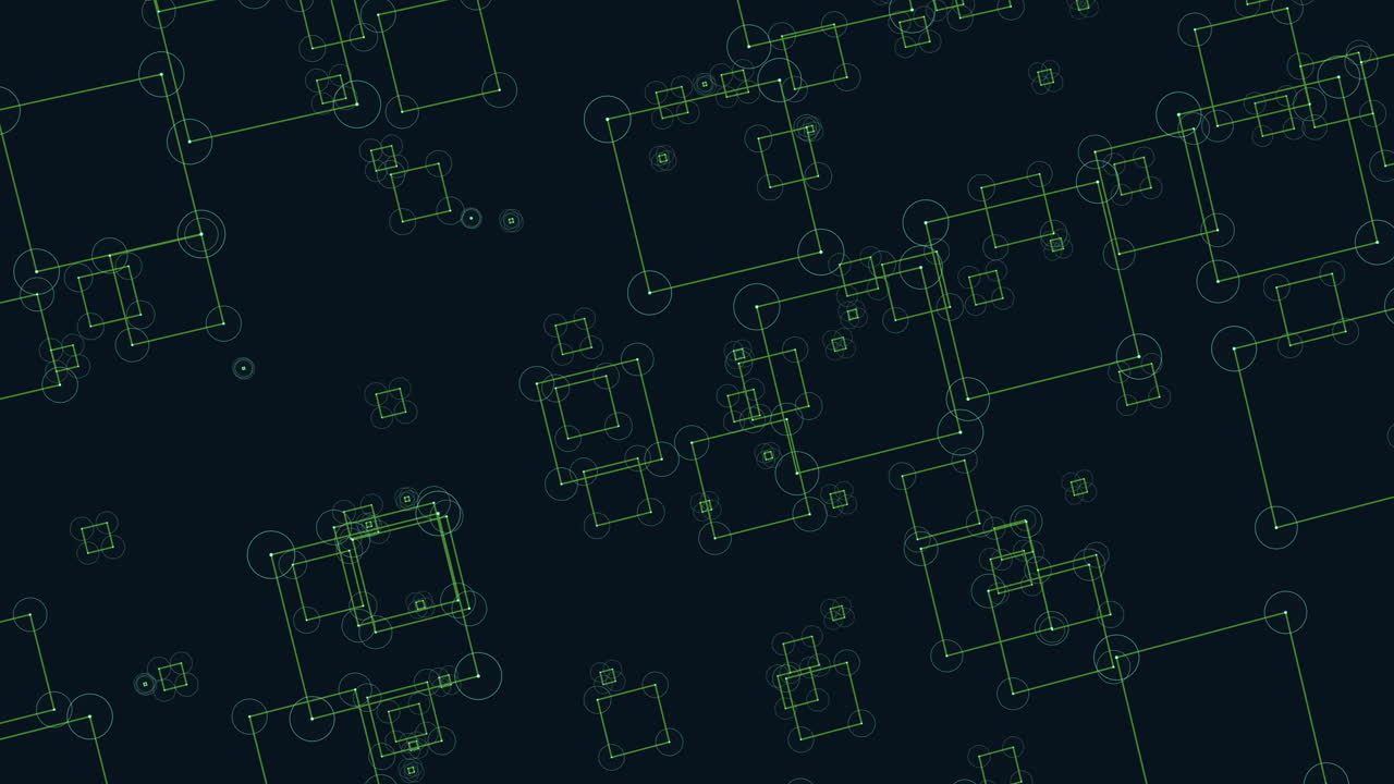 diseño geométrico abstracto negro y verde con formas superpuestas en un patrón de cuadrícula