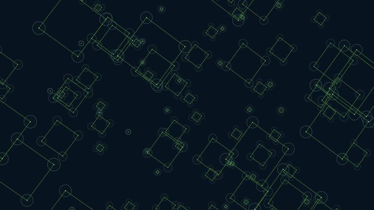 Black and green abstract geometric design with overlapping shapes in a grid pattern