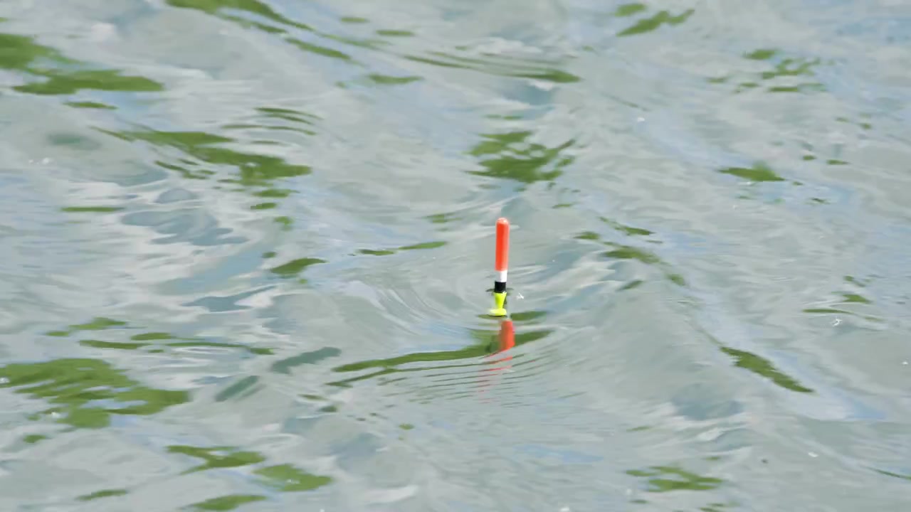 Red and Yellow Fishing Float Bobbing in Calm Water