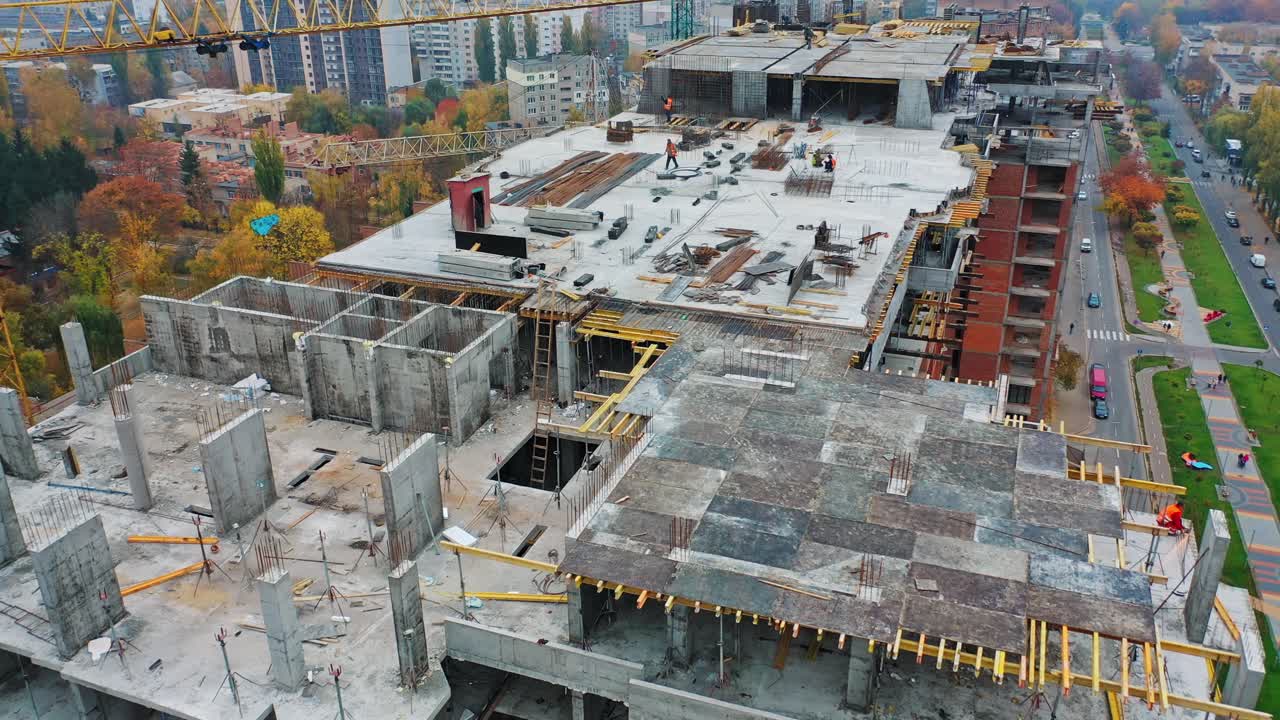 Construction of a residential apartment complex. Aerial view.