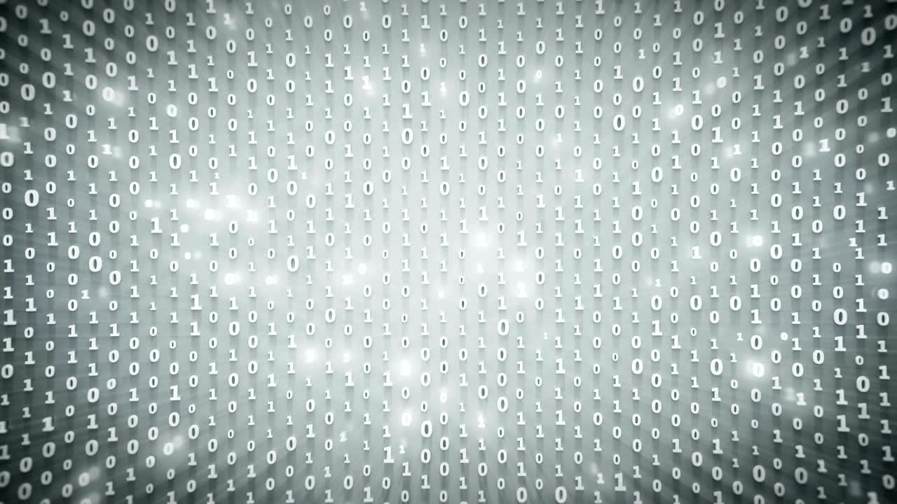 Binary code array with glowing blue symbols seamless loop 3D render animation