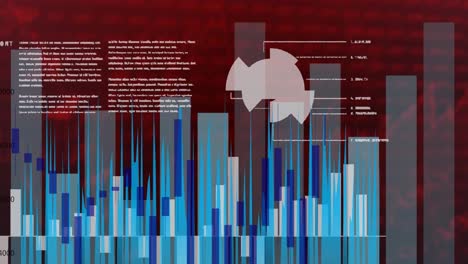 Animation-Der-Datenverarbeitung-Und-Statistikaufzeichnung-Auf-Rotem-Hintergrund