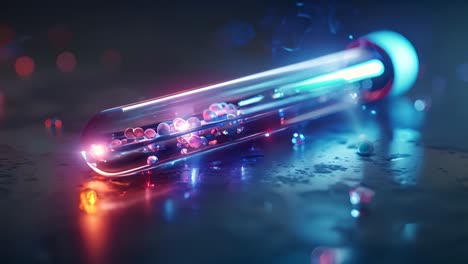 futuristic test tube with glowing particles