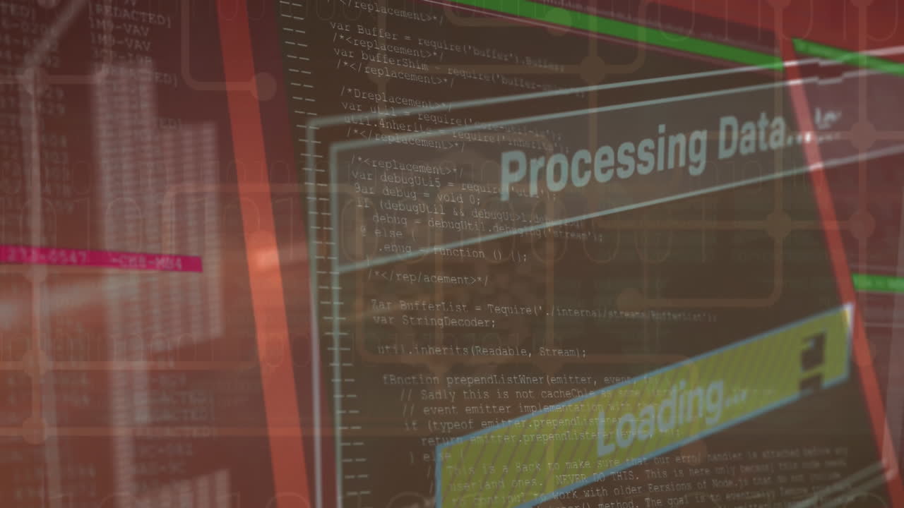 Animation of interface with data processing against security padlock icon