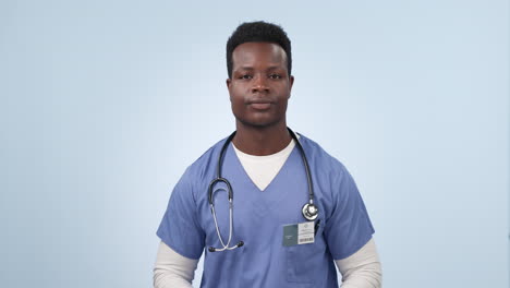 Heart-in-hands,-doctor-and-black-man-in-studio