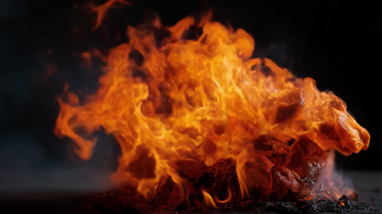 Vibrant Flames: A Captivating Display of Fire Dance with Glowing Embers and Flickering Sparks Against a Dark Background