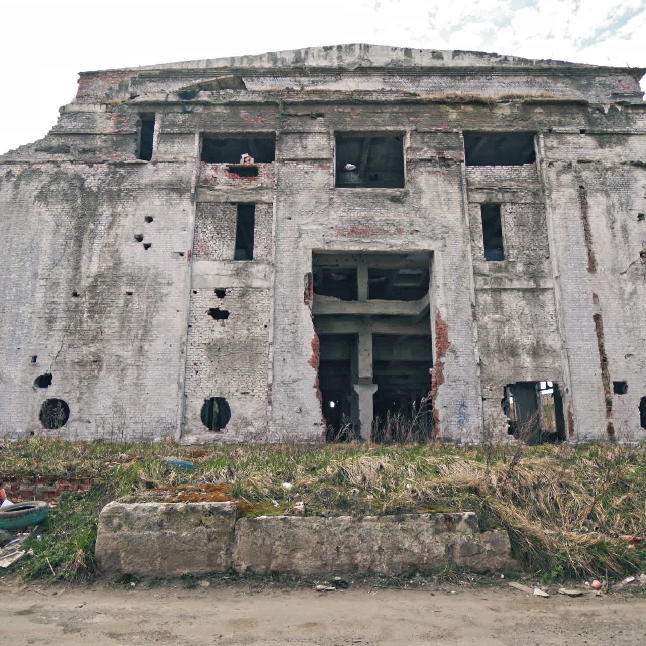 Abandoned industrial building. Ruins of an old factory.