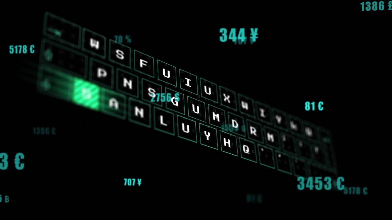 Animation of changing numbers floating over data processing against black background
