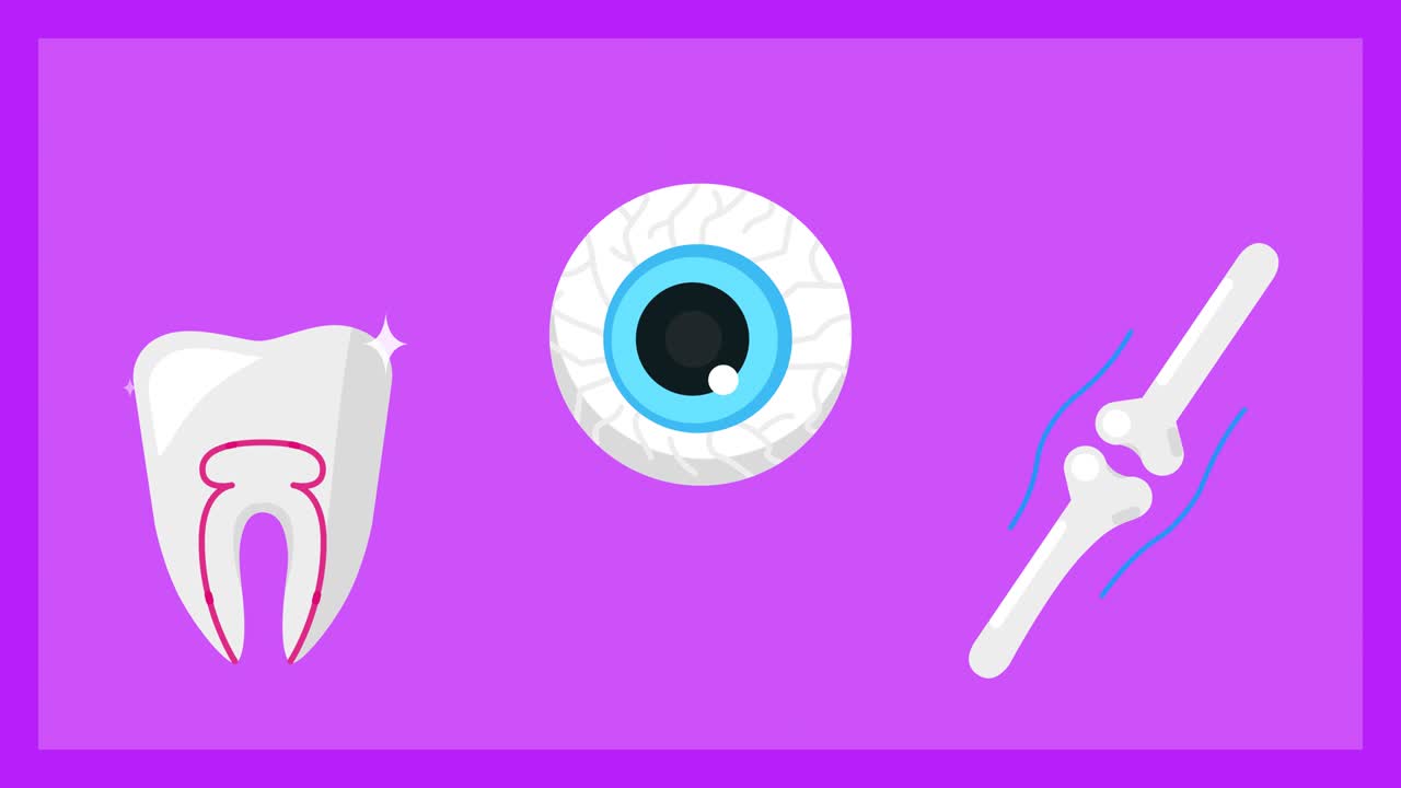 보라색 배경에 인체 내부 장기의 만화의 4k 비디오.