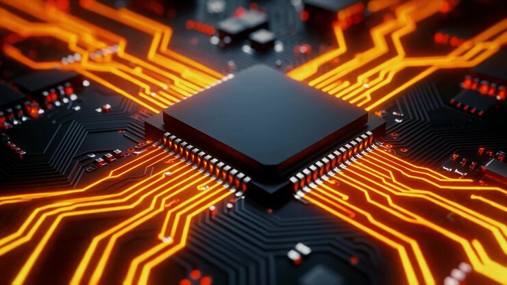 Digital datastrøm gennem en centralprocessor på et kredsløbskort