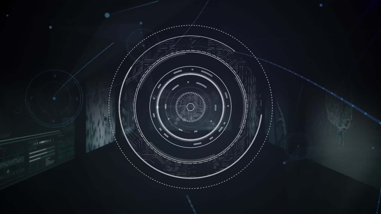 animación del procesamiento de datos del escáner a través de la red de comunicación y las pantallas de interfaz