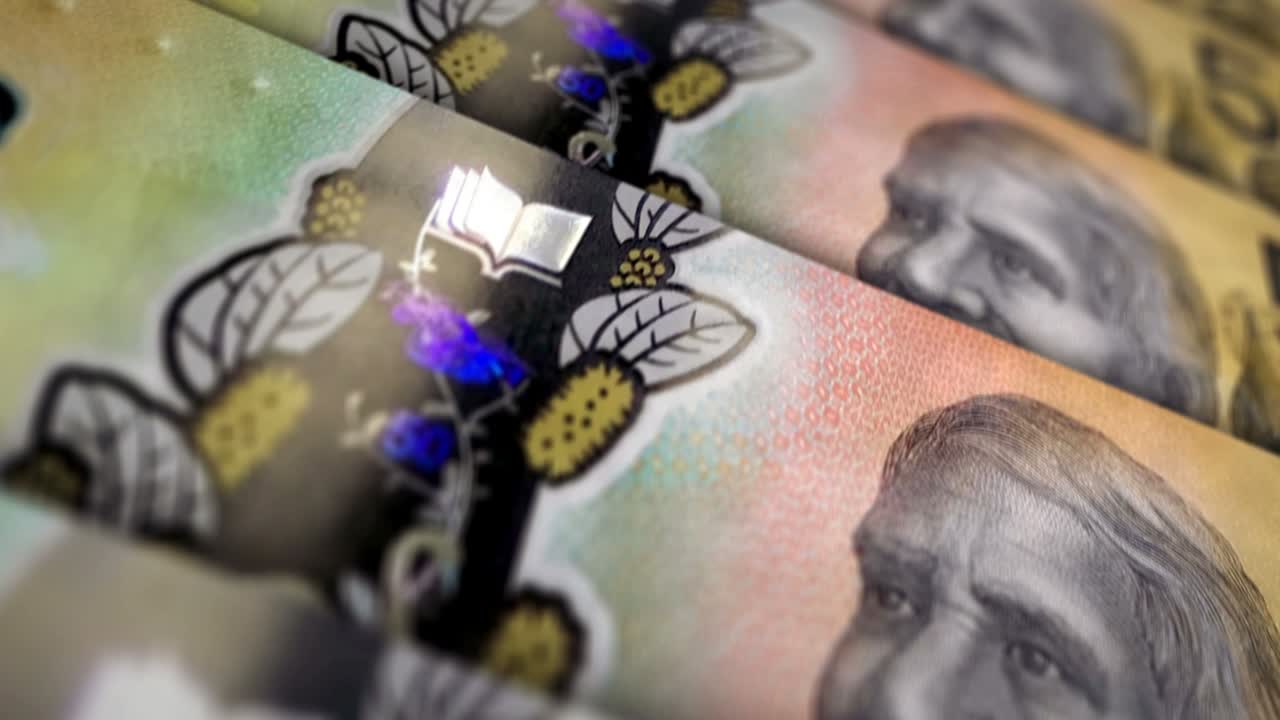 animación del bucle de la superficie del billete de dinero en dólares australianos