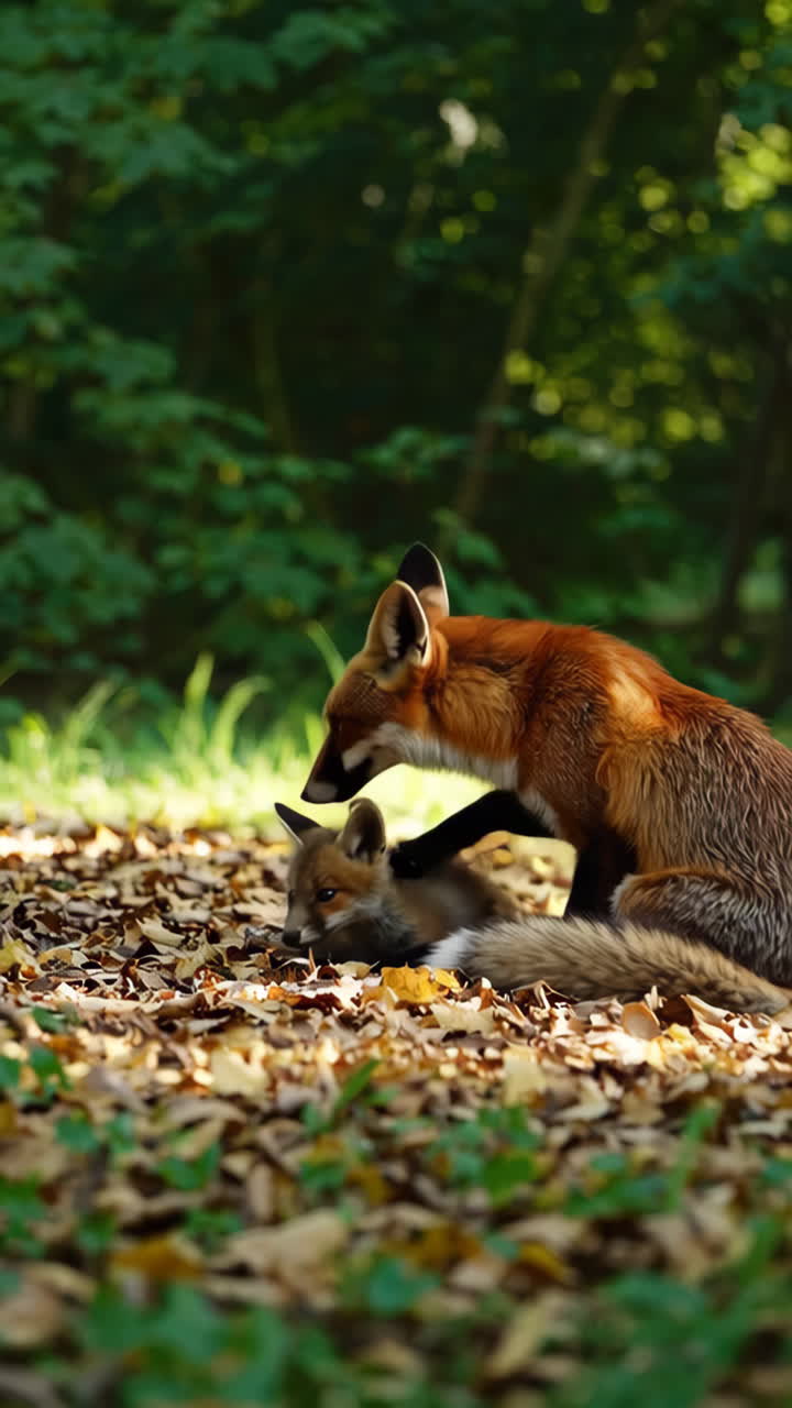Red Fox and Cub in Autumn Forest