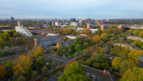Drone-move-forward-over-Amsterdam-Noord-Nieuwendam-appartment-flat-buildings