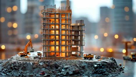 construction site model with lights creating an urban atmosphere