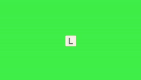 letter l scrabble slide from left to right side on green screen, letter l green background