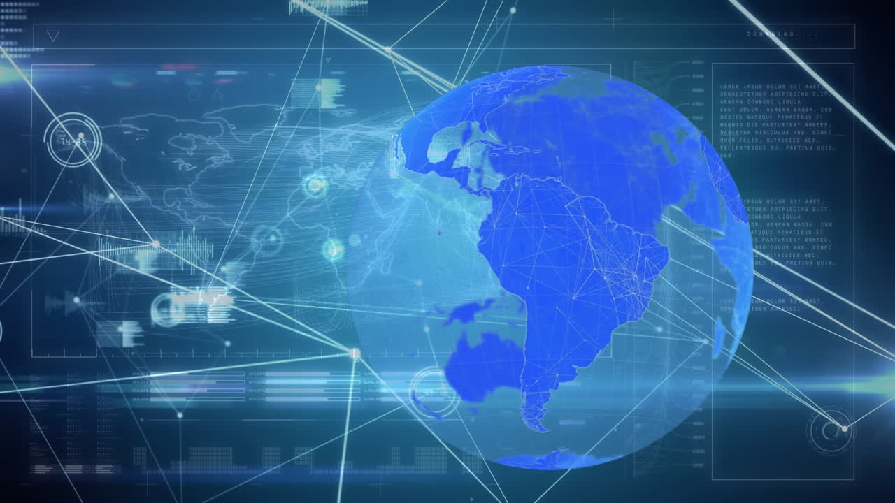 데이터 처리에 대한 인터페이스에 대한 연결 네트워크와 글로브의 애니메이션