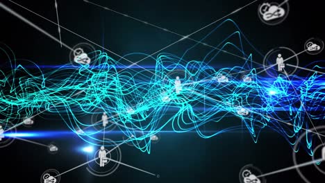 las ondas abstractas azules sobre fondo negro la animación digital muestra la belleza y la elegancia de b