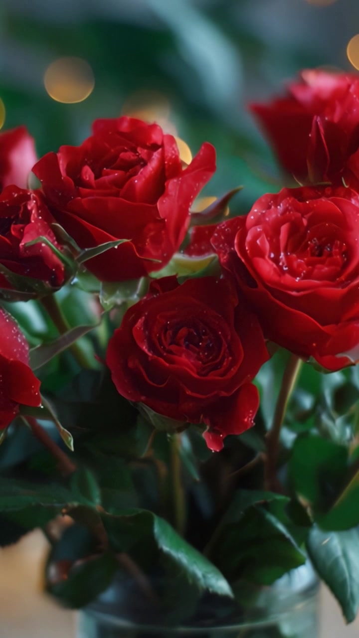 Um Arranjo Exuberante de Rosas Vermelhas em um Vaso de Vidro, Capturando a Beleza e a Elegância da Flor Mais Romântica da Natureza para Qualquer Ocasião ou Celebração.