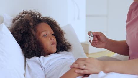 health, hand or girl child with thermometer to