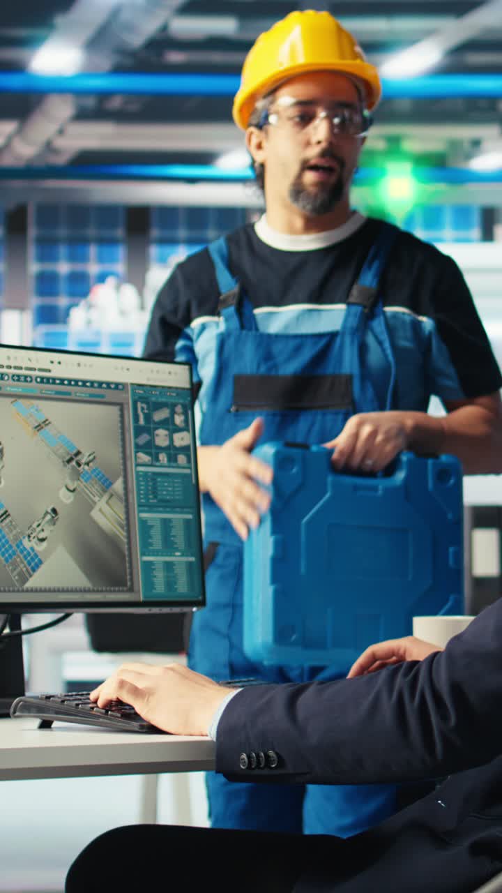 Vertical Video Photovoltaics Factory Team Leader Gives Workers Tasks After Troubleshooting