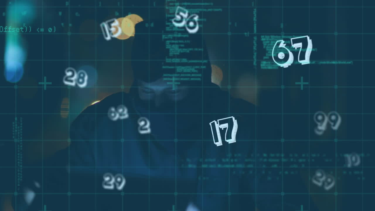 animación de números y procesamiento de datos sobre hacker