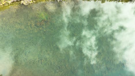 Reflection-showing-across-the-still-water-of-a-small-pond