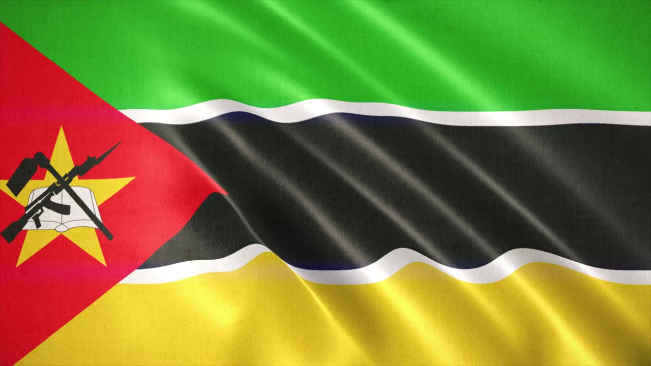 realista agitando la bandera de mozambique, la animación de fondo de la bandera