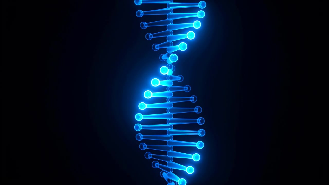Bright blue glowing elements move through vertical abstract formation on black background, creating changing geometric arrangement with soft illumination, layered depth, and smooth motion.