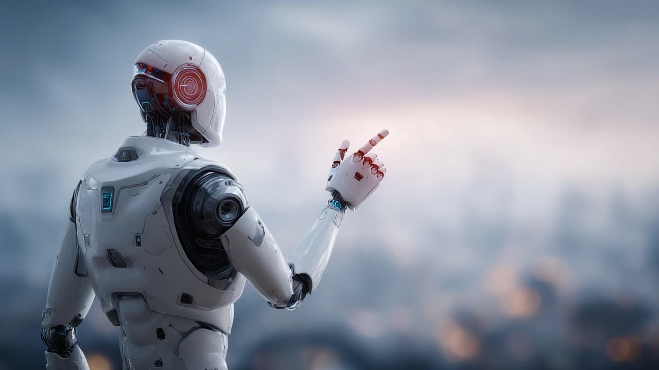 A Futuristic Robot Contemplating Urban Landscapes: A Glimpse into Advanced Technology and Artificial Intelligence in an Evolving World