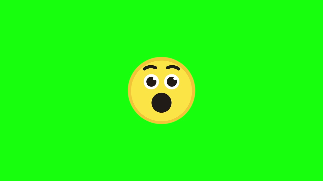 Surprised Yellow Emoji Face Animation on Green Screen
