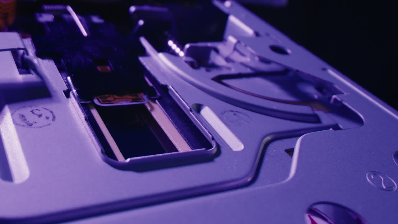 Floppy disc FDD close up, Using diskette for old PC computer macro. Archive programme or Music recorder, playing retro computer games. Vintage device for office, obsolete technology. . High quality 4k footage