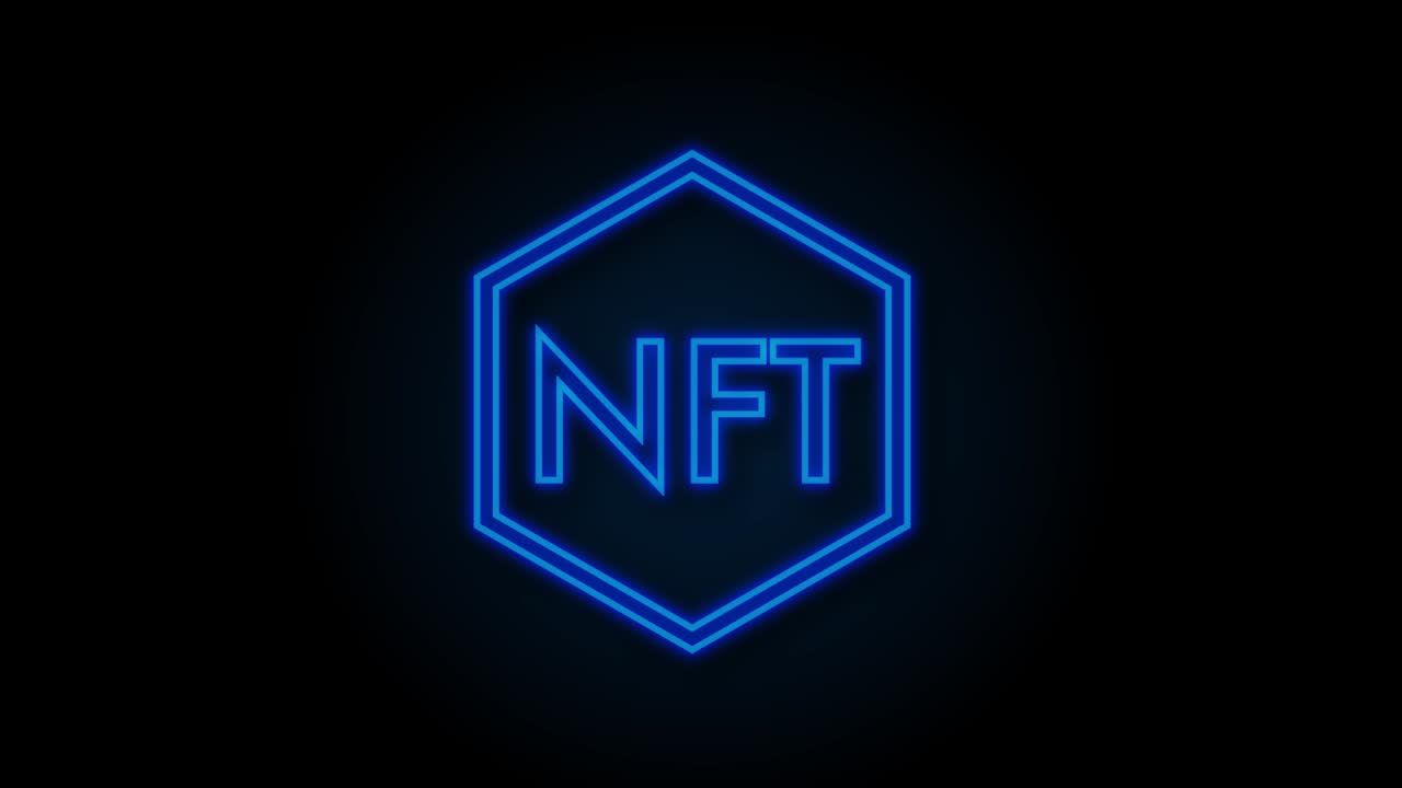 signo de neón nft. token no fungible. gráfico de movimiento