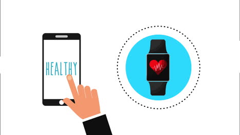 healthy lifestyle with smartphone animation