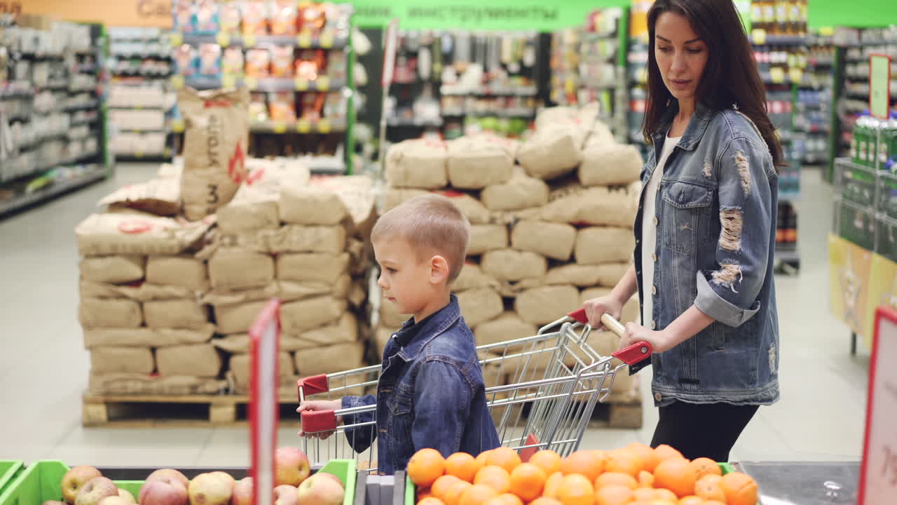 Family Shopping at Grocery Store
