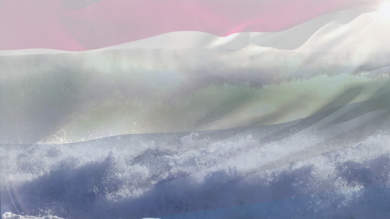 네덜란드의  ⁇ 발이 바다의 파도 위에서 날아다니는 애니메이션