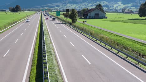 vehicle on straight freeway drive to the horizon concept of ecological transport
