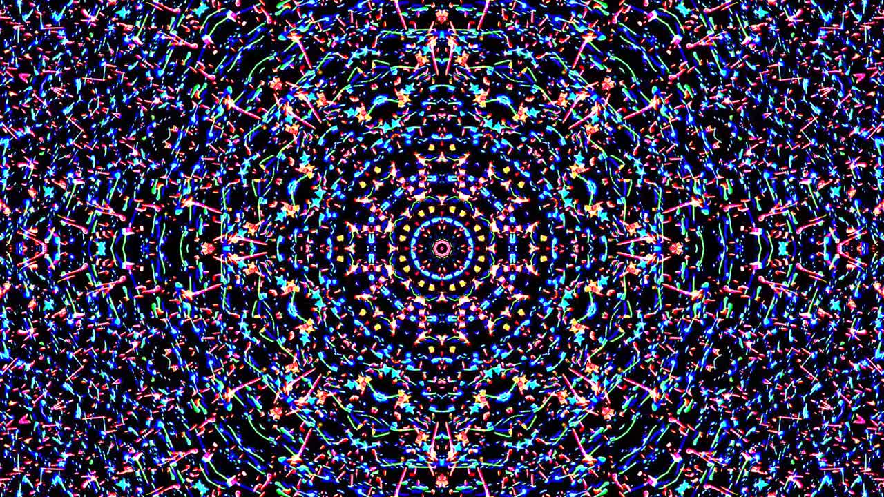 Bright abstract light governing full color, kaleidoscope, black background