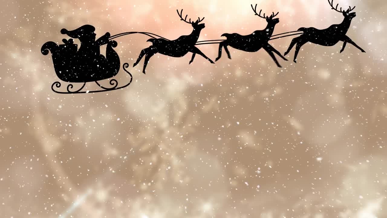animación de la nieve cayendo sobre santa en trineo